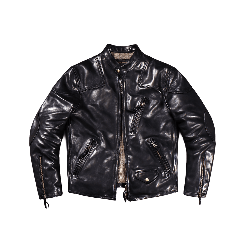 Men's 1900s Motorcycle Leather Jacket - Black Horsehide