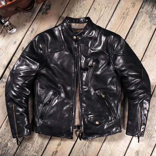 Men's Leather Jacket - Black Horsehide