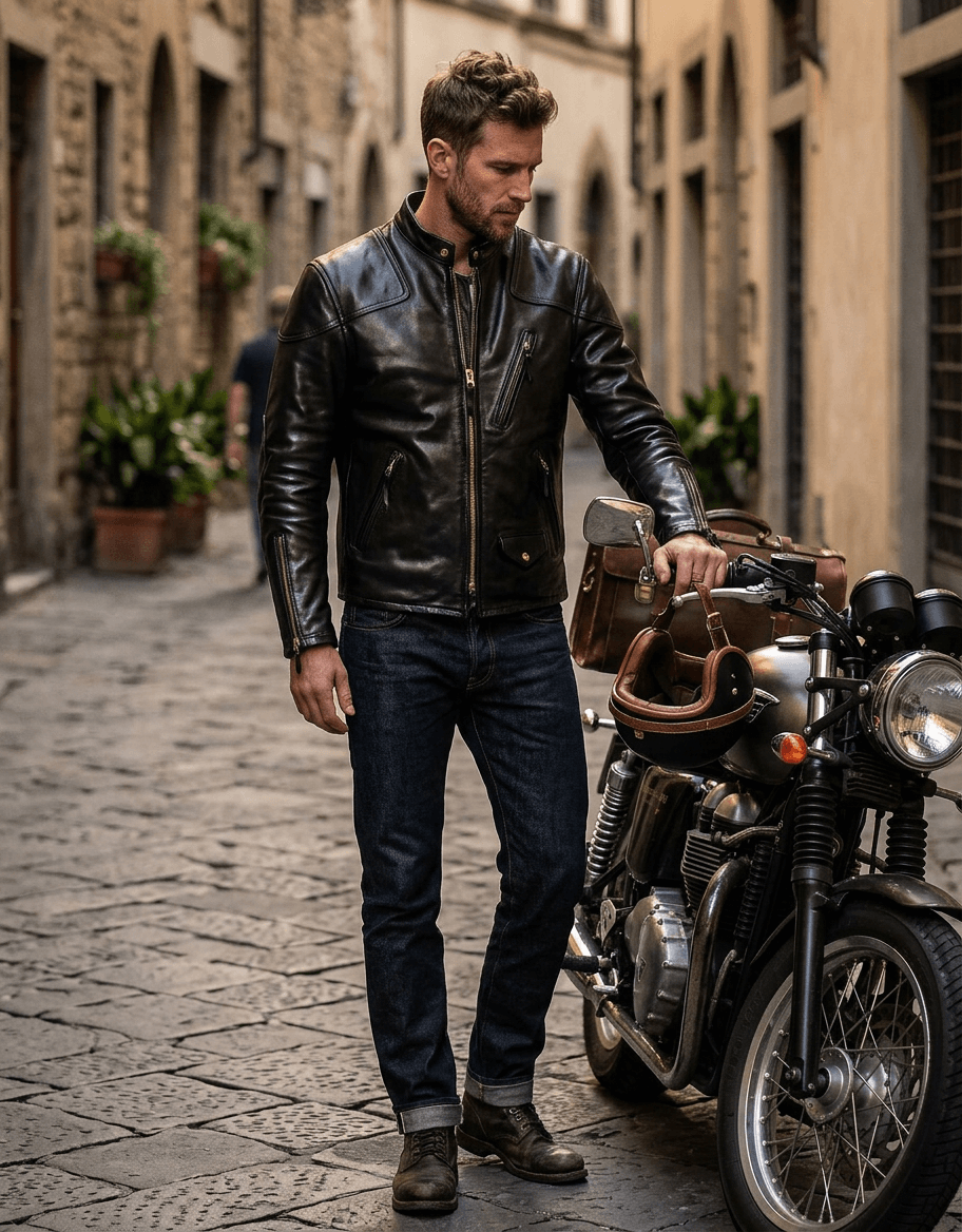 Men's Leather Jacket - Black Horsehide