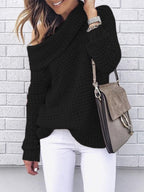 Women's Oversized Sweater Chic Off-Shoulder Knit Autumn Wool - Black