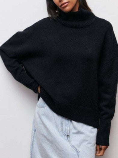 Women's Black Turtleneck Sweater Elegant Warm Comfortable - Khaki Beige