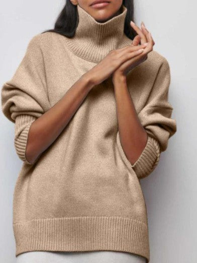 Women's Black Turtleneck Sweater Elegant Warm Comfortable - Black