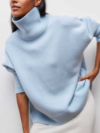 Women's Black Turtleneck Sweater Elegant Warm Comfortable - Khaki Beige