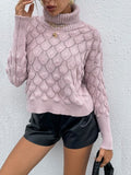 Modern Women's Soft Knit Rhombus Pattern Turtleneck Sweater - Pink