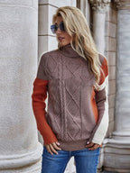 Women's Oversized Turtleneck Knitted Tunic - Black