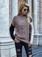 Women's Oversized Turtleneck Knitted Tunic - Black