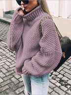Women's Black Turtleneck Sweater Comfortable Cotton Blend - Black