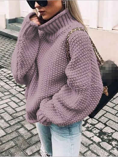 Women's Black Turtleneck Sweater Comfortable Cotton Blend - Black