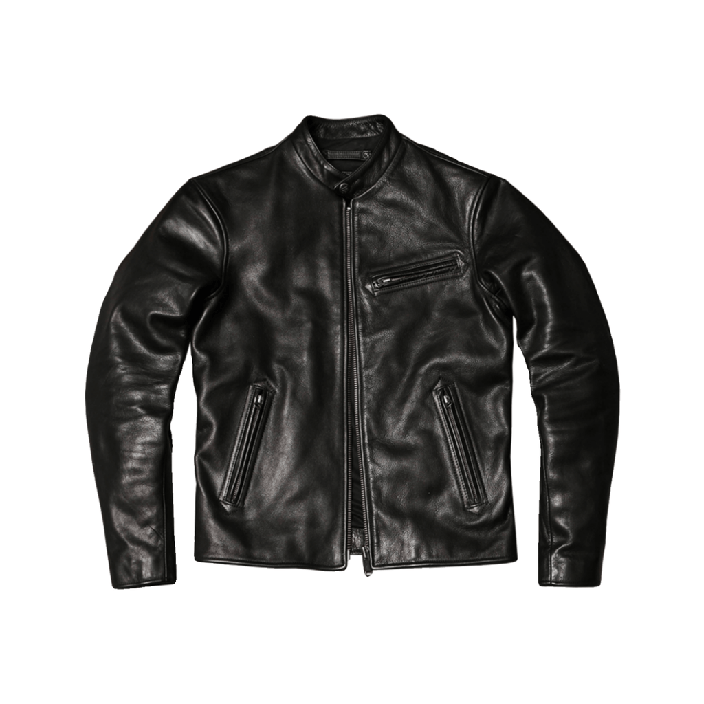 Men's 1930s Biker Jacket, Tumbled Cowhide - Black