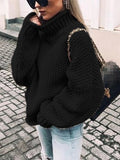 Women's Black Turtleneck Sweater Comfortable Cotton Blend - Black