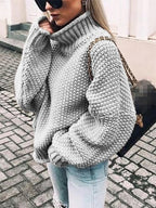 Women's Black Turtleneck Sweater Comfortable Cotton Blend - Black