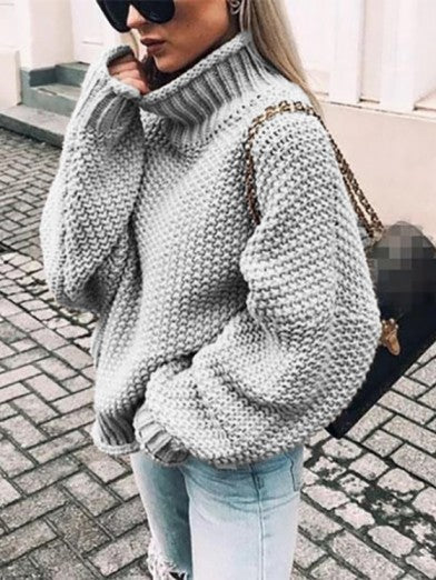 Women's Black Turtleneck Sweater Comfortable Cotton Blend - Black