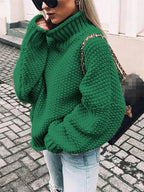 Women's Black Turtleneck Sweater Comfortable Cotton Blend - Green