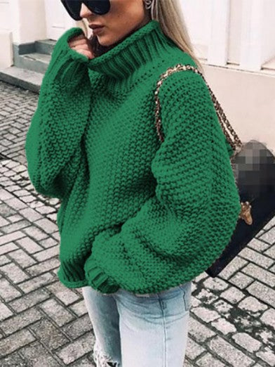 Women's Black Turtleneck Sweater Comfortable Cotton Blend - Green
