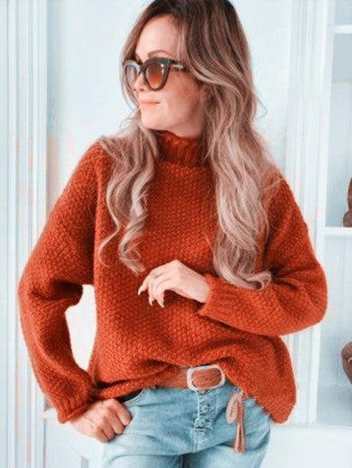 Women's Black Turtleneck Sweater Comfortable Bouclé Acrylic Blend - Beige