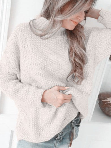 Women's Black Turtleneck Sweater Comfortable Bouclé Acrylic Blend - Beige
