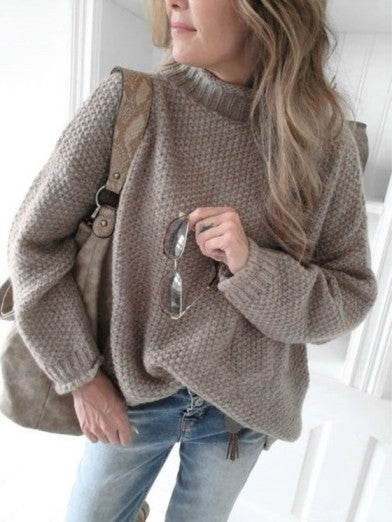 Women's Black Turtleneck Sweater Comfortable Bouclé Acrylic Blend - Beige