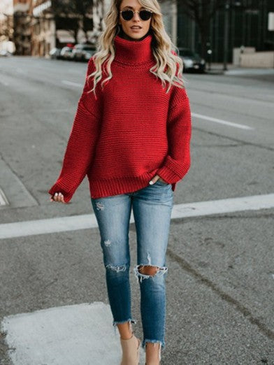 Women's Oversized Turtleneck Sweater Comfort and Elegance - Gray