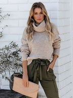Women's Oversized Black Turtleneck Sweater Soft Knit Comfort - Dark Gray