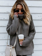 Women's Oversized Turtleneck Sweater Comfort and Elegance - Gray