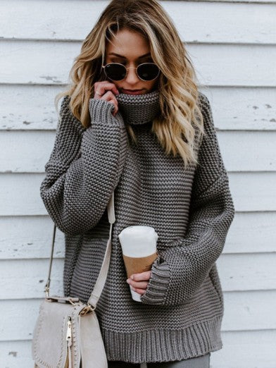 Women's Oversized Turtleneck Sweater Comfort and Elegance - Gray
