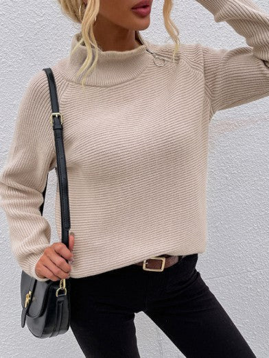 Women's Arctic Velvet Zip-Up Turtleneck Sweater – Comfort and Style - Apricot