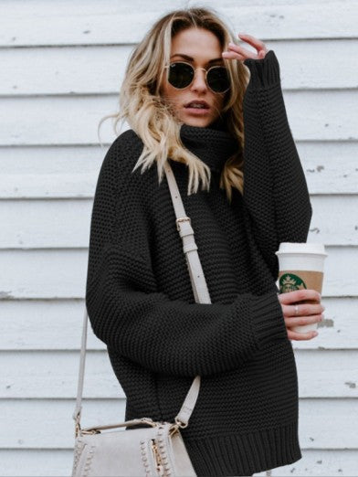 Women's Oversized Turtleneck Sweater Comfort and Elegance - Black