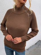 Women's Arctic Velvet Zip-Up Turtleneck Sweater – Comfort and Style - Apricot