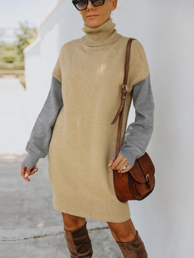Women's Knitted Turtleneck Tunic – Comfortable Elegance - Apricot