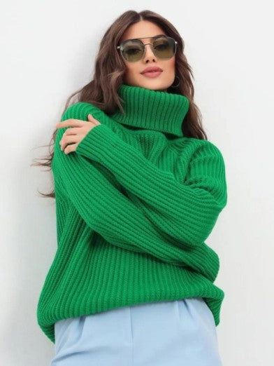 Women's Knitted Turtleneck Tunic, Stylish Comfort for the Cold Season - Dark Gray