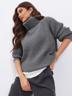 Women's Knitted Turtleneck Tunic, Stylish Comfort for the Cold Season - Dark Gray