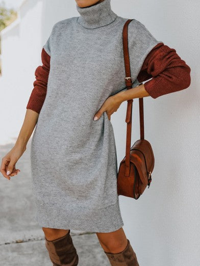Women's Knitted Turtleneck Tunic – Comfortable Elegance - Apricot