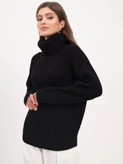 Women's Knitted Turtleneck Tunic, Stylish Comfort for the Cold Season - Dark Gray