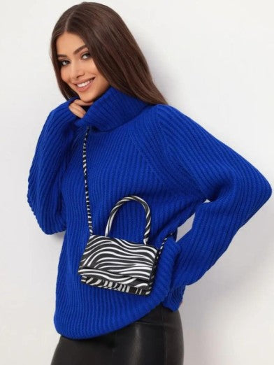 Women's Knitted Turtleneck Tunic, Stylish Comfort for the Cold Season - Dark Gray