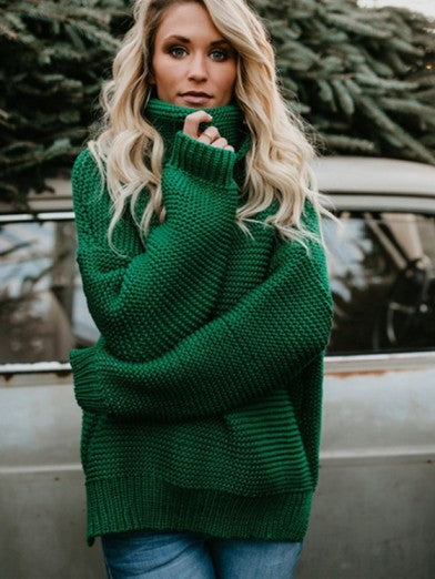 Women's Oversized Turtleneck Sweater Comfort and Elegance - Black