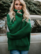 Women's Oversized Turtleneck Sweater Comfort and Elegance - Black