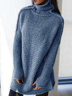 Women's Oversized Turtleneck Sweater Comfortable Acrylic - Black
