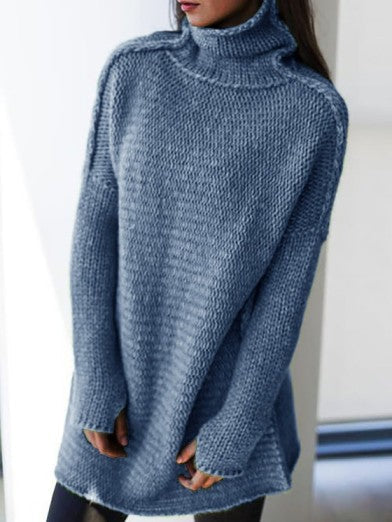 Women's Oversized Turtleneck Sweater Comfortable Acrylic - Black