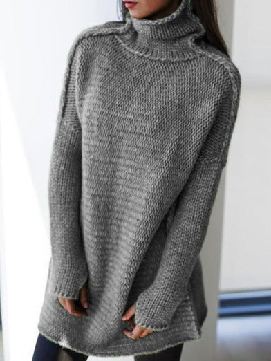 Women's Oversized Turtleneck Sweater Comfortable Acrylic - Black