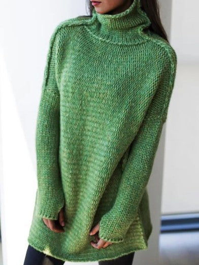 Women's Oversized Turtleneck Sweater Comfortable Acrylic - Black
