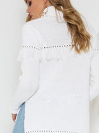 Women's Fringed Turtleneck Sweater – Chic and Comfortable Elegance - White