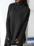 Women's Oversized Turtleneck Sweater Comfortable Acrylic - Black