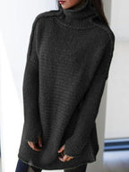 Women's Oversized Turtleneck Sweater Comfortable Acrylic - Black
