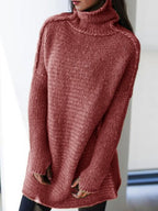Women's Oversized Turtleneck Sweater Comfortable Acrylic - Black