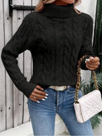 Women's Cable Knit Turtleneck Sweater – Casual Elegance for Winter - Pink