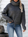 Women's Oversized Black Turtleneck Sweater Soft Knit Comfort - Dark Gray