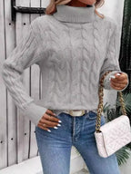 Women's Cable Knit Turtleneck Sweater – Casual Elegance for Winter - Pink