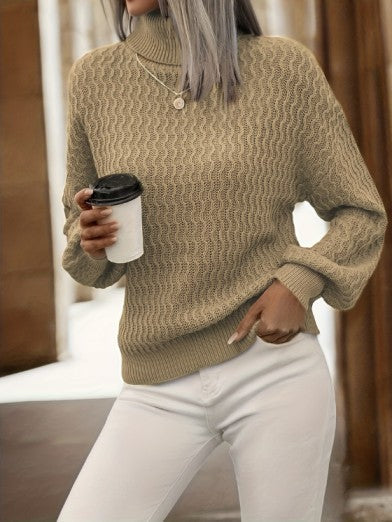 Women's Chunky Knit Turtleneck Sweater – Winter Warmth and Style - Brown