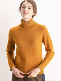 Women's Turtleneck Sweater with Basic Knit - Yellow