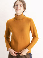 Women's Turtleneck Sweater with Basic Knit - Yellow